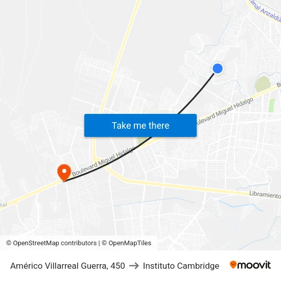 Américo Villarreal Guerra, 450 to Instituto Cambridge map