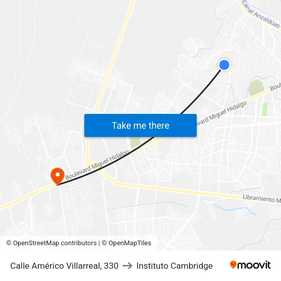 Calle Américo Villarreal, 330 to Instituto Cambridge map