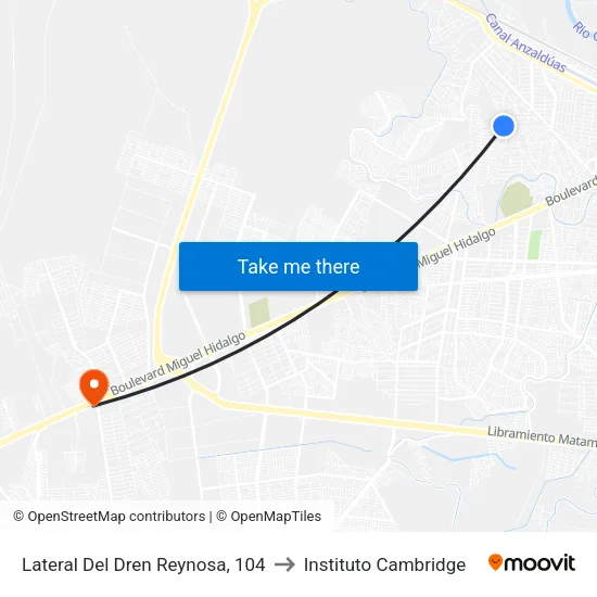 Lateral Del Dren Reynosa, 104 to Instituto Cambridge map