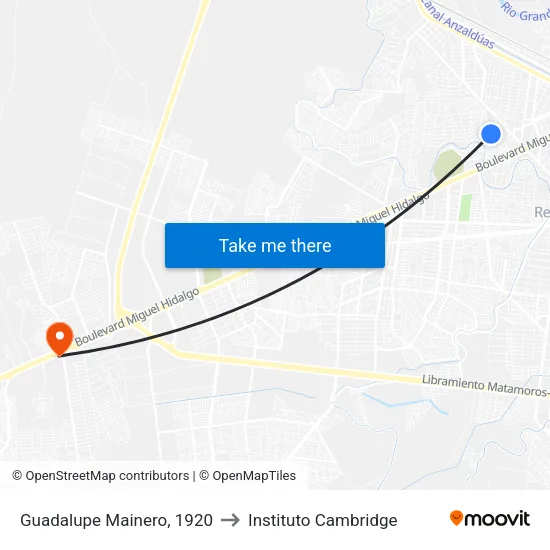 Guadalupe Mainero, 1920 to Instituto Cambridge map