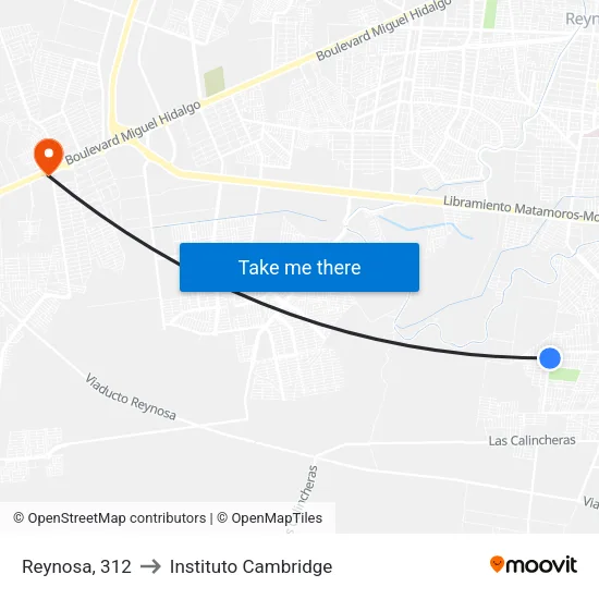 Reynosa, 312 to Instituto Cambridge map