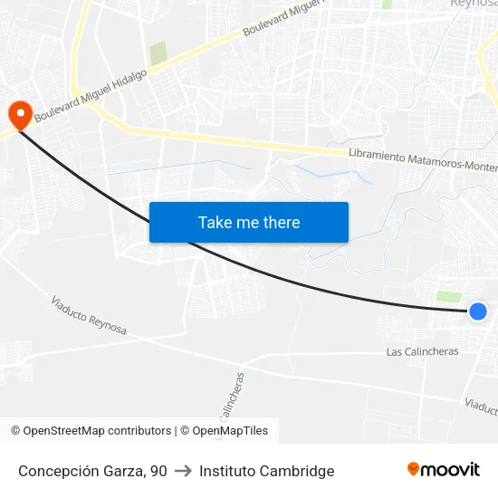 Concepción Garza, 90 to Instituto Cambridge map