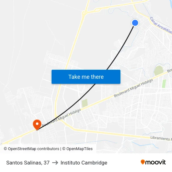 Santos Salinas, 37 to Instituto Cambridge map