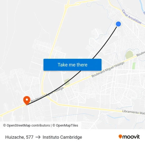 Huizache, 577 to Instituto Cambridge map