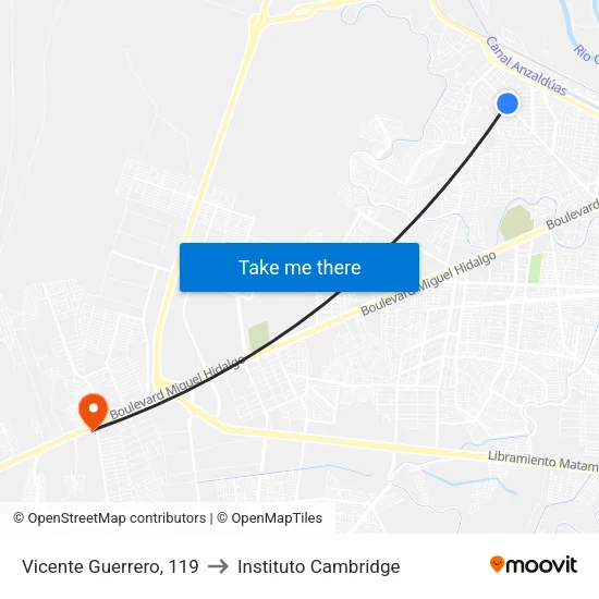 Vicente Guerrero, 119 to Instituto Cambridge map