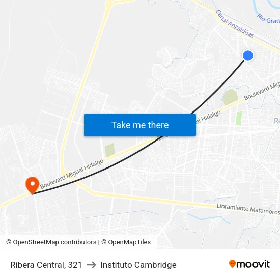 Ribera Central, 321 to Instituto Cambridge map