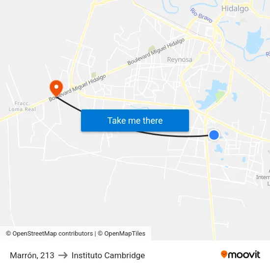 Marrón, 213 to Instituto Cambridge map