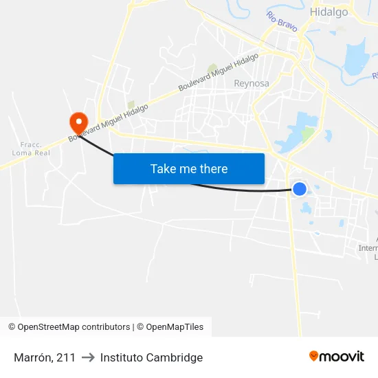 Marrón, 211 to Instituto Cambridge map