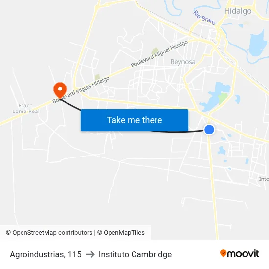 Agroindustrias, 115 to Instituto Cambridge map