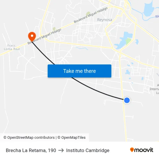 Brecha La Retama, 190 to Instituto Cambridge map