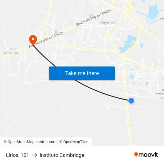 Lirios, 101 to Instituto Cambridge map