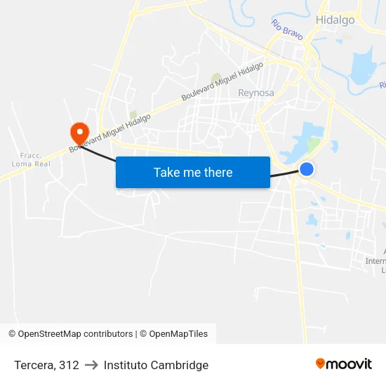 Tercera, 312 to Instituto Cambridge map