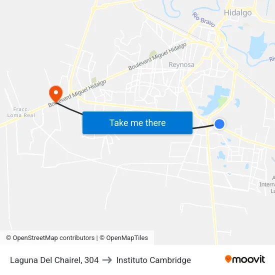 Laguna Del Chairel, 304 to Instituto Cambridge map