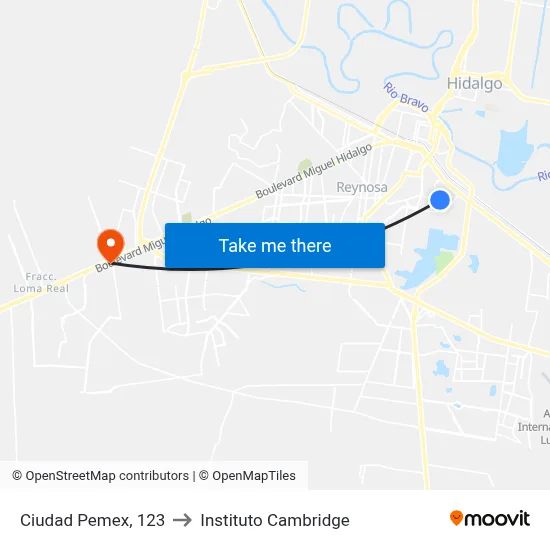 Ciudad Pemex, 123 to Instituto Cambridge map