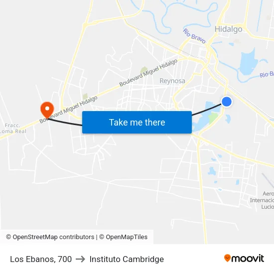 Los Ebanos, 700 to Instituto Cambridge map