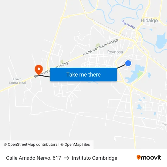 Calle Amado Nervo, 617 to Instituto Cambridge map