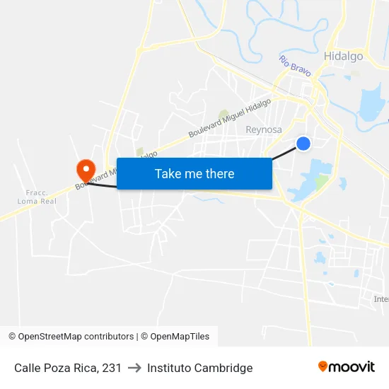 Calle Poza Rica, 231 to Instituto Cambridge map
