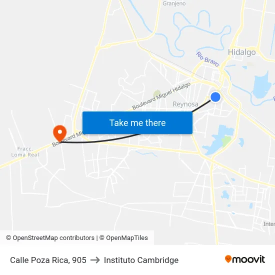 Calle Poza Rica, 905 to Instituto Cambridge map