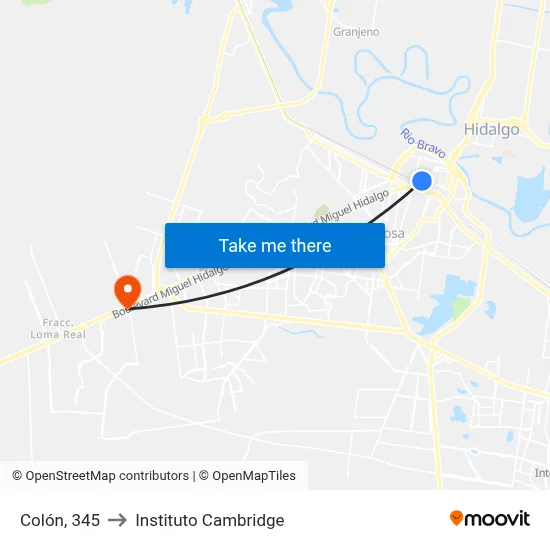 Colón, 345 to Instituto Cambridge map