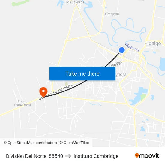 División Del Norte, 88540 to Instituto Cambridge map