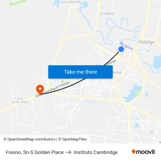 Fresno, Sn-S Golden Place to Instituto Cambridge map