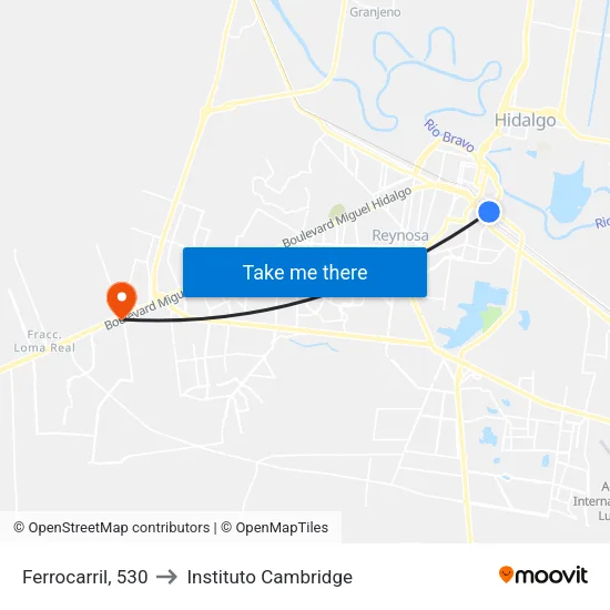 Ferrocarril, 530 to Instituto Cambridge map