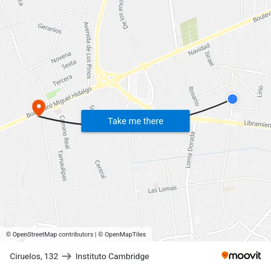 Ciruelos, 132 to Instituto Cambridge map
