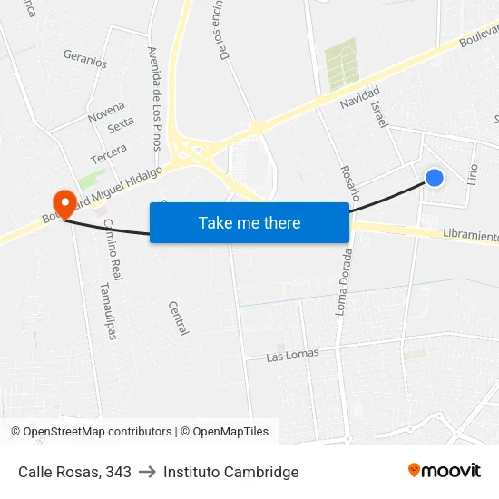 Calle Rosas, 343 to Instituto Cambridge map