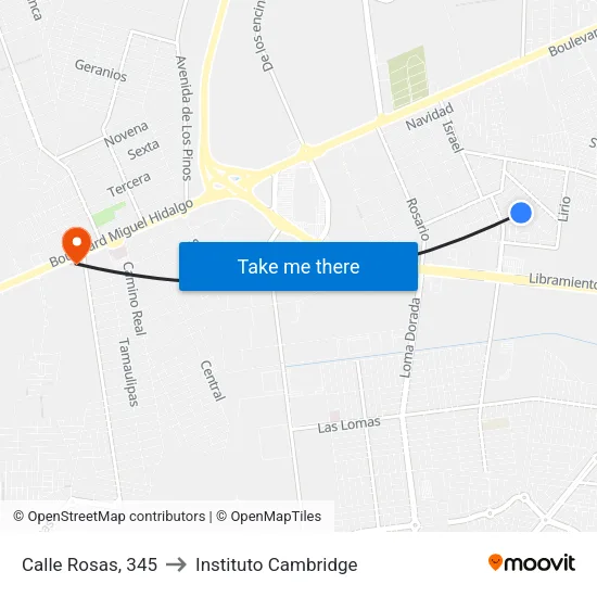 Calle Rosas, 345 to Instituto Cambridge map