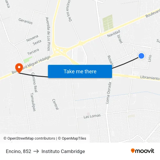 Encino, 852 to Instituto Cambridge map