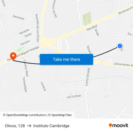 Olivos, 128 to Instituto Cambridge map