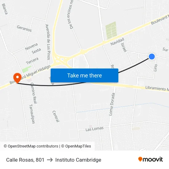 Calle Rosas, 801 to Instituto Cambridge map