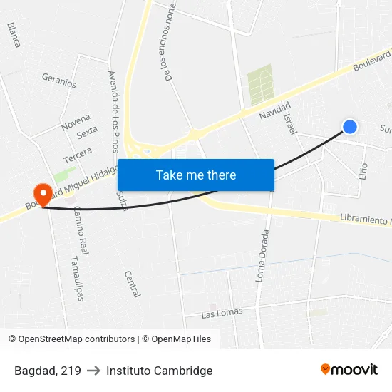 Bagdad, 219 to Instituto Cambridge map