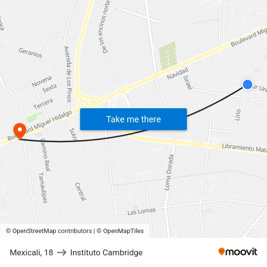 Mexicali, 18 to Instituto Cambridge map