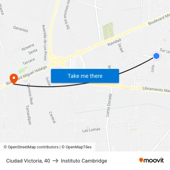 Ciudad Victoria, 40 to Instituto Cambridge map