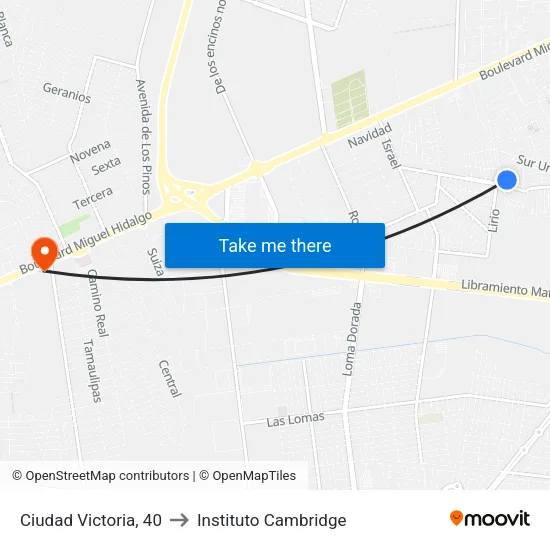 Ciudad Victoria, 40 to Instituto Cambridge map