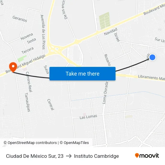 Ciudad De México Sur, 23 to Instituto Cambridge map