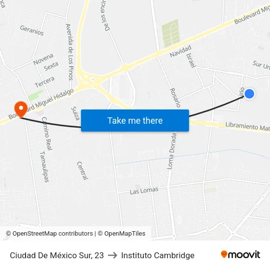 Ciudad De México Sur, 23 to Instituto Cambridge map
