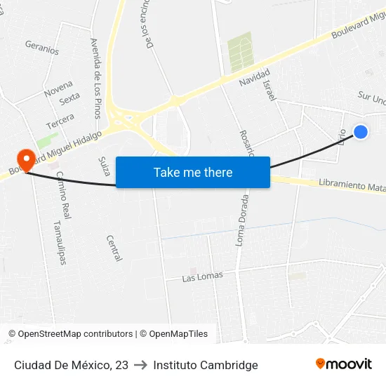 Ciudad De México, 23 to Instituto Cambridge map