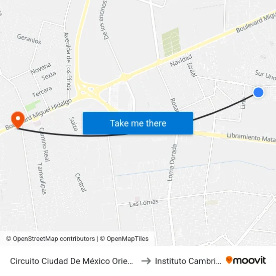 Circuito Ciudad De México Oriente, 50 to Instituto Cambridge map