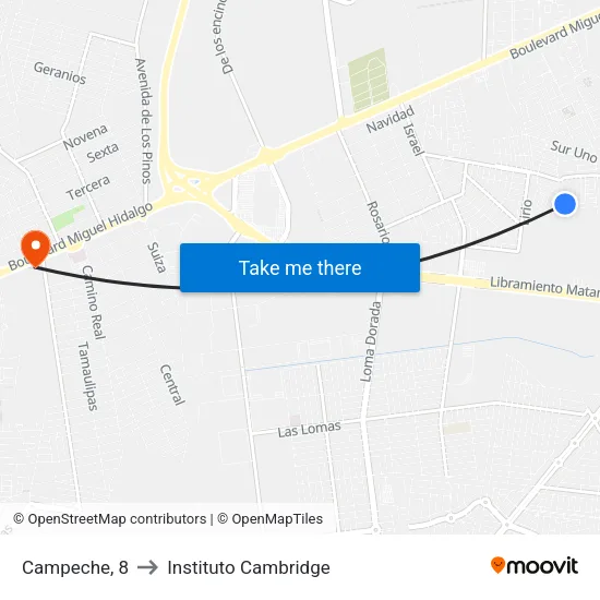 Campeche, 8 to Instituto Cambridge map