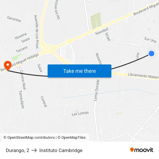 Durango, 2 to Instituto Cambridge map