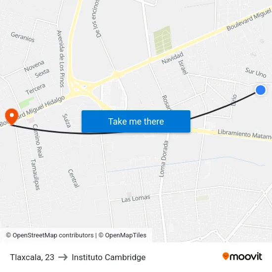 Tlaxcala, 23 to Instituto Cambridge map