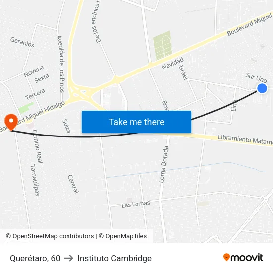 Querétaro, 60 to Instituto Cambridge map