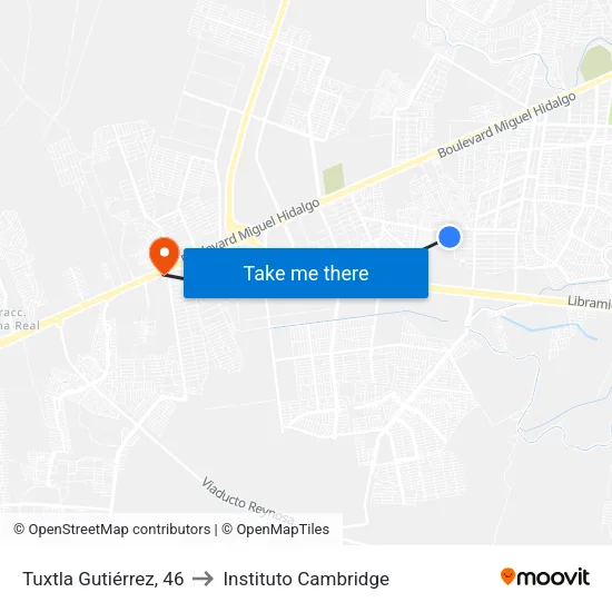 Tuxtla Gutiérrez, 46 to Instituto Cambridge map