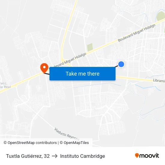 Tuxtla Gutiérrez, 32 to Instituto Cambridge map