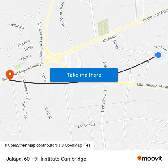 Jalapa, 60 to Instituto Cambridge map