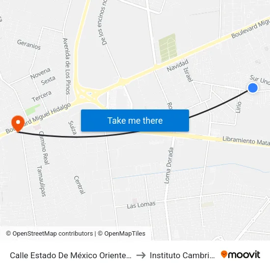 Calle Estado De México Oriente, 725 to Instituto Cambridge map