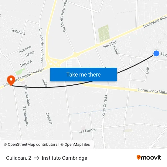 Culiacan, 2 to Instituto Cambridge map