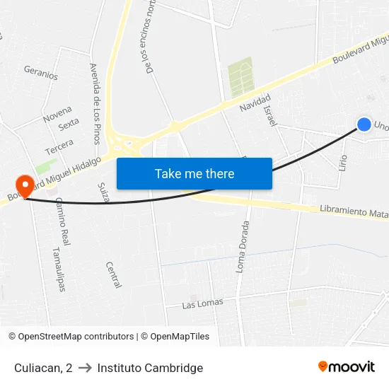 Culiacan, 2 to Instituto Cambridge map